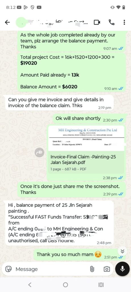 Testimonials MH Services singapore